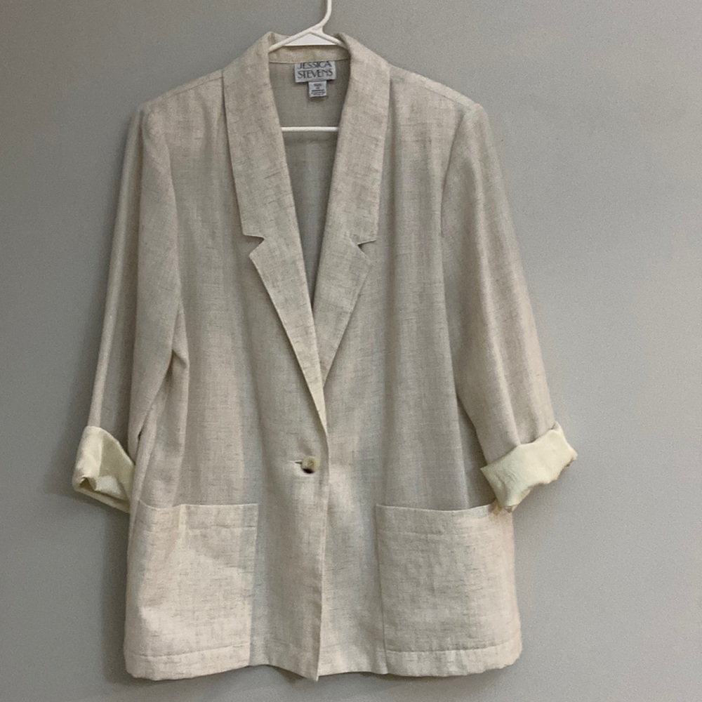 Jessica Stevens Vintage women’s beige 1 button blazer size 12